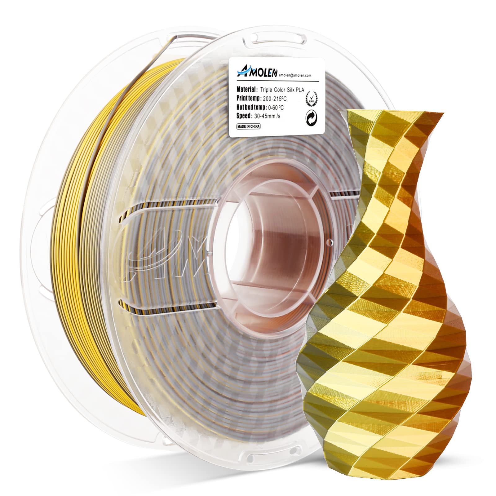 Silk Triple Color PLA Filament, 1.75mm