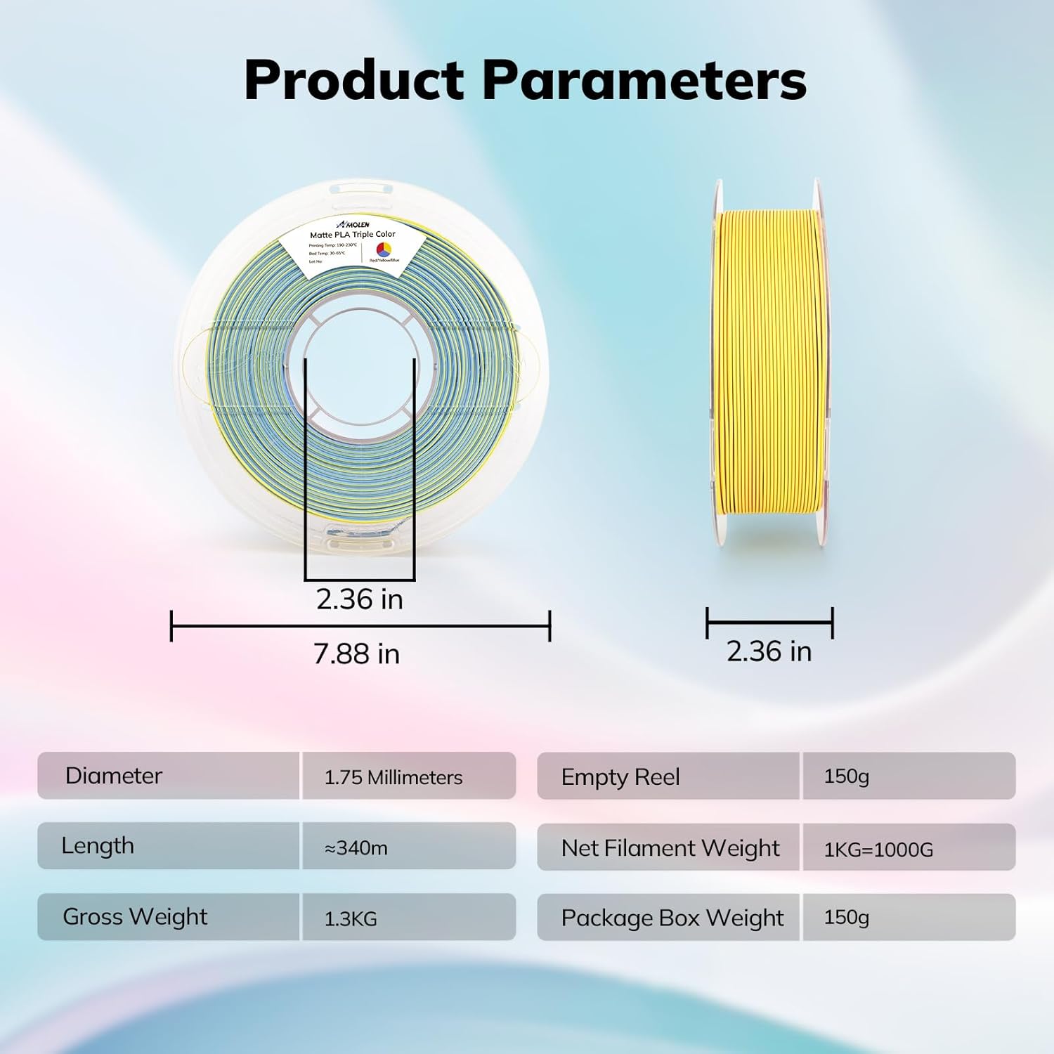 PLA Matte Triple Filament 1.75mm, 1KG/2.2LB