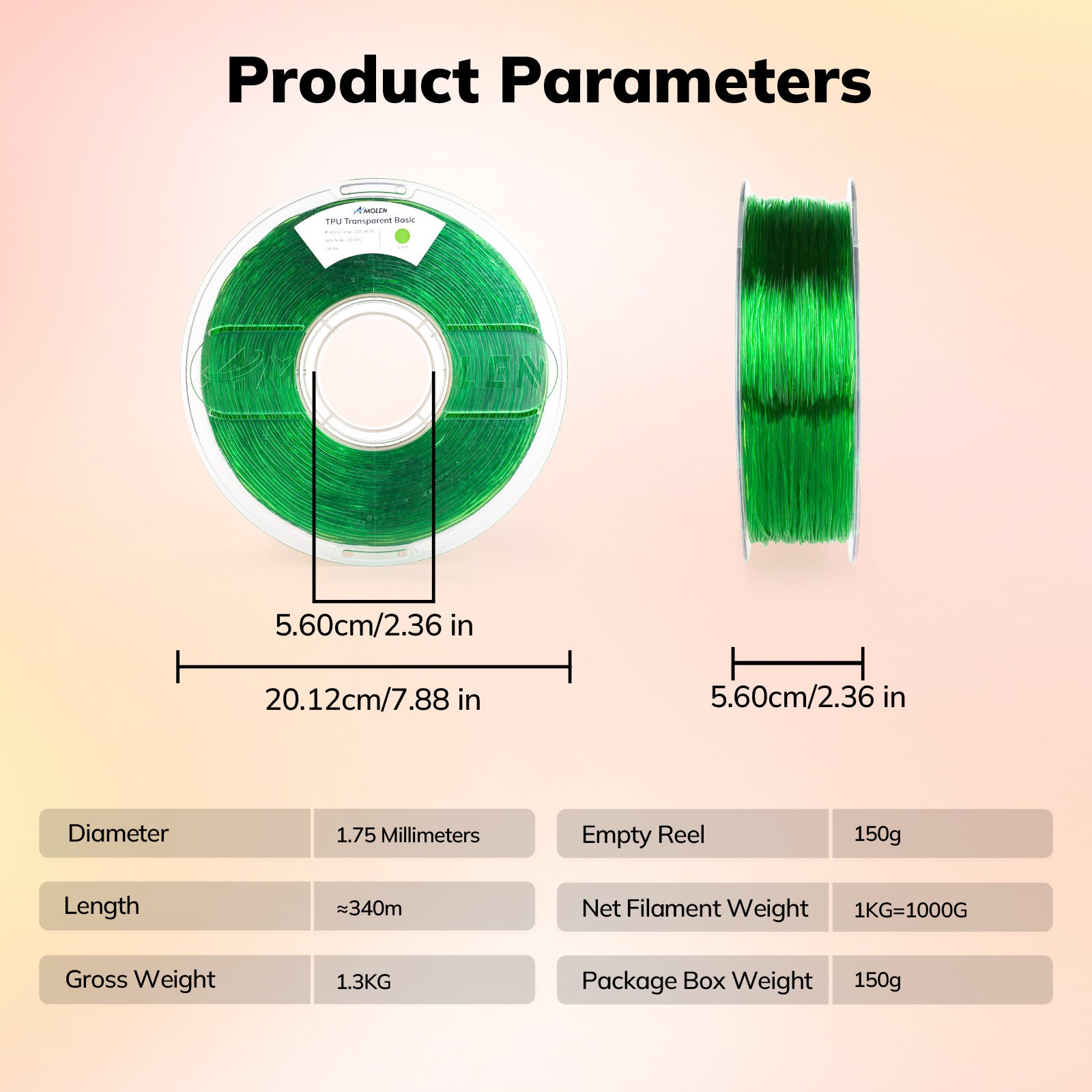 TPU Transparent 1.75mm, 1KG/2.2LB