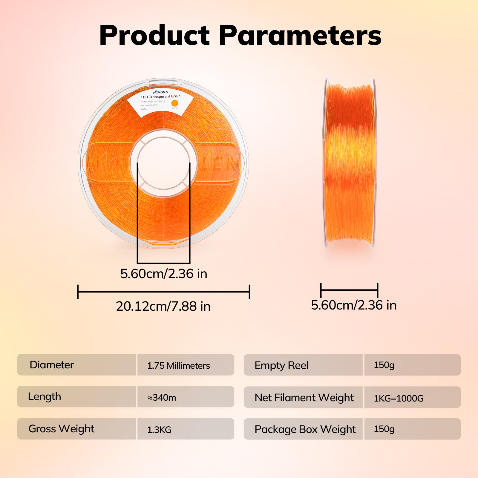 TPU Transparent 1.75mm, 1KG/2.2LB