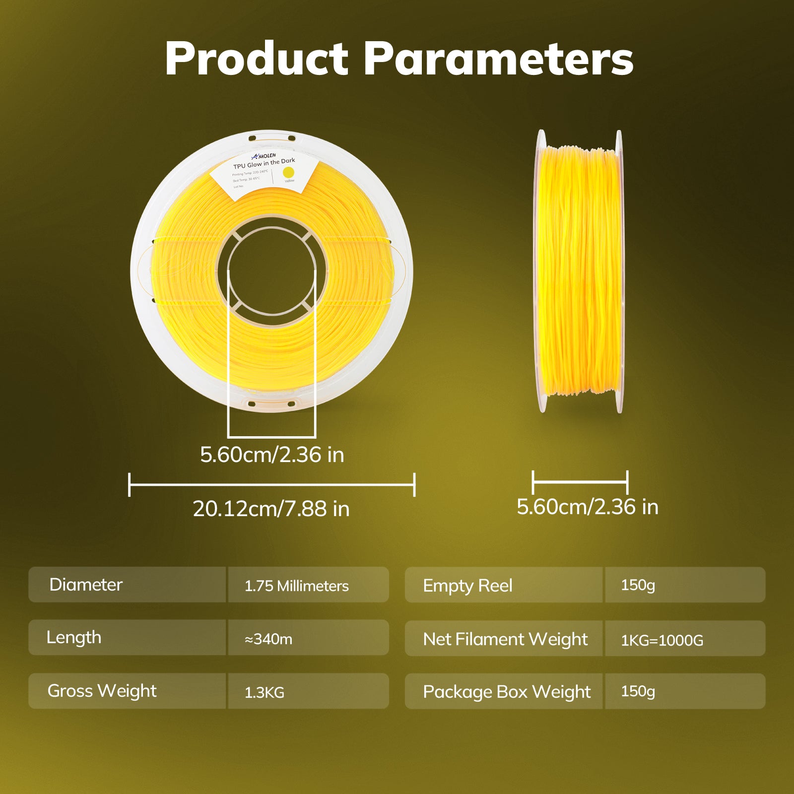 TPU Glow-in-the-Dark 1.75mm, 1KG/2.2LB