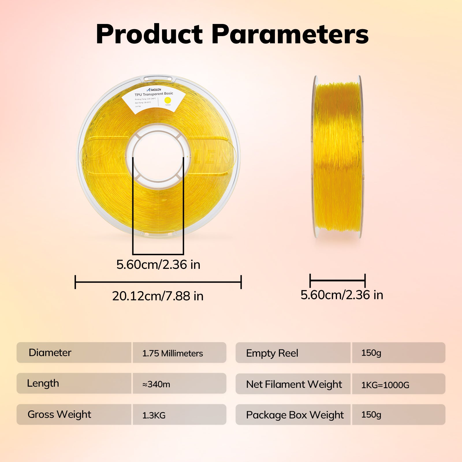 TPU Transparent 1.75mm, 1KG/2.2LB