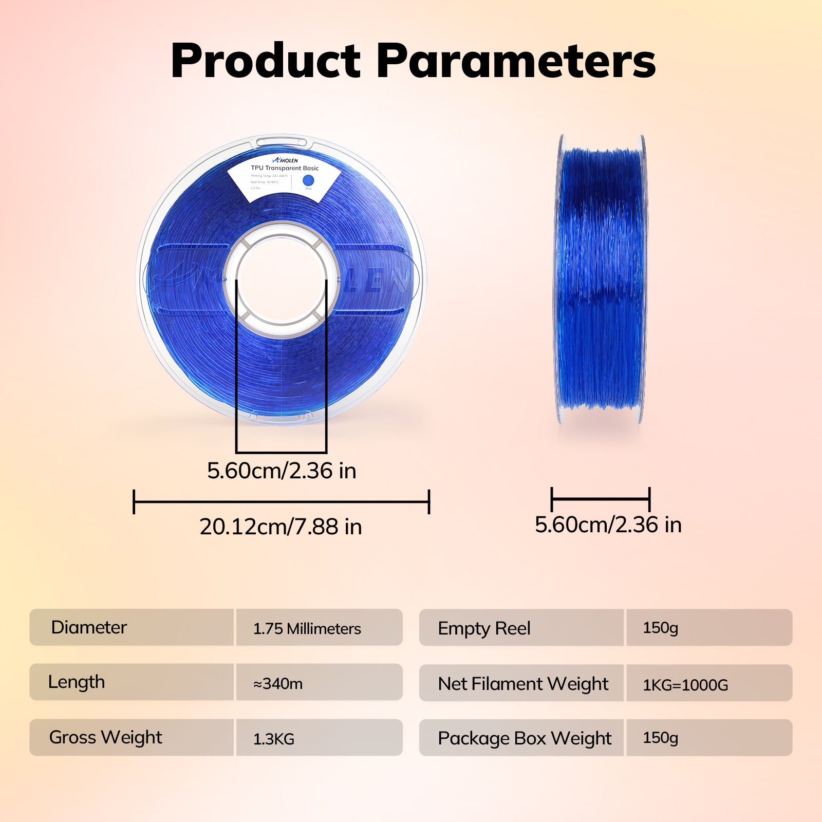 TPU Transparent 1.75mm, 1KG/2.2LB