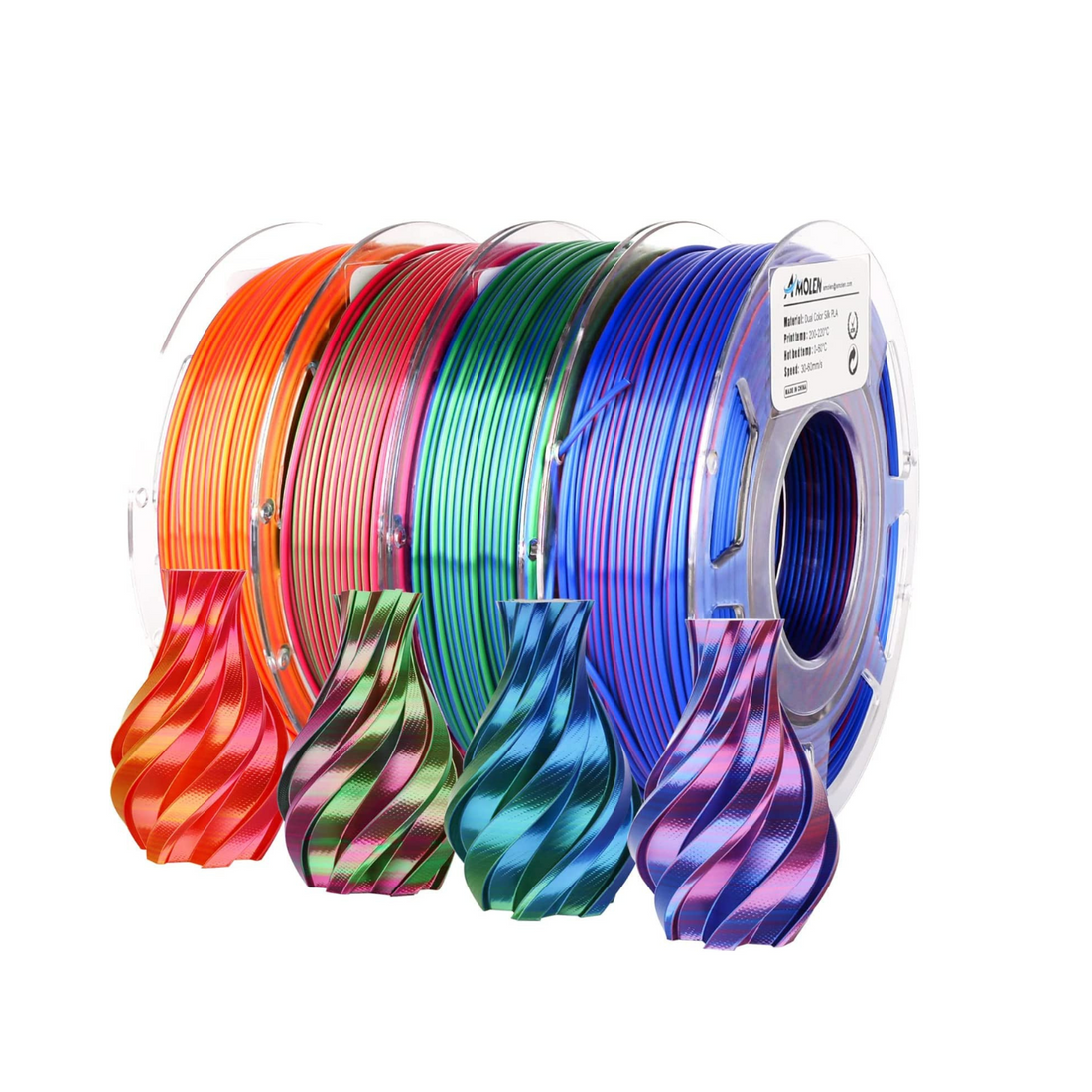 Silk Dual Color PLA- VARIETY PACK, 200g*4, 1.75MM