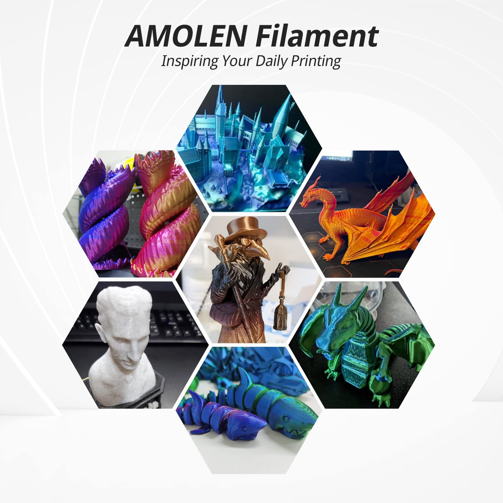 AMOLEN Filament Imprimante 3D, Filament PLA Transparent Multicolore Pour  Imprimante 3D, Bleu violet,Jaune vert rouge,Bleu marron,Orange gris, 4 x  200g/Bobine : : Commerce, Industrie et Science