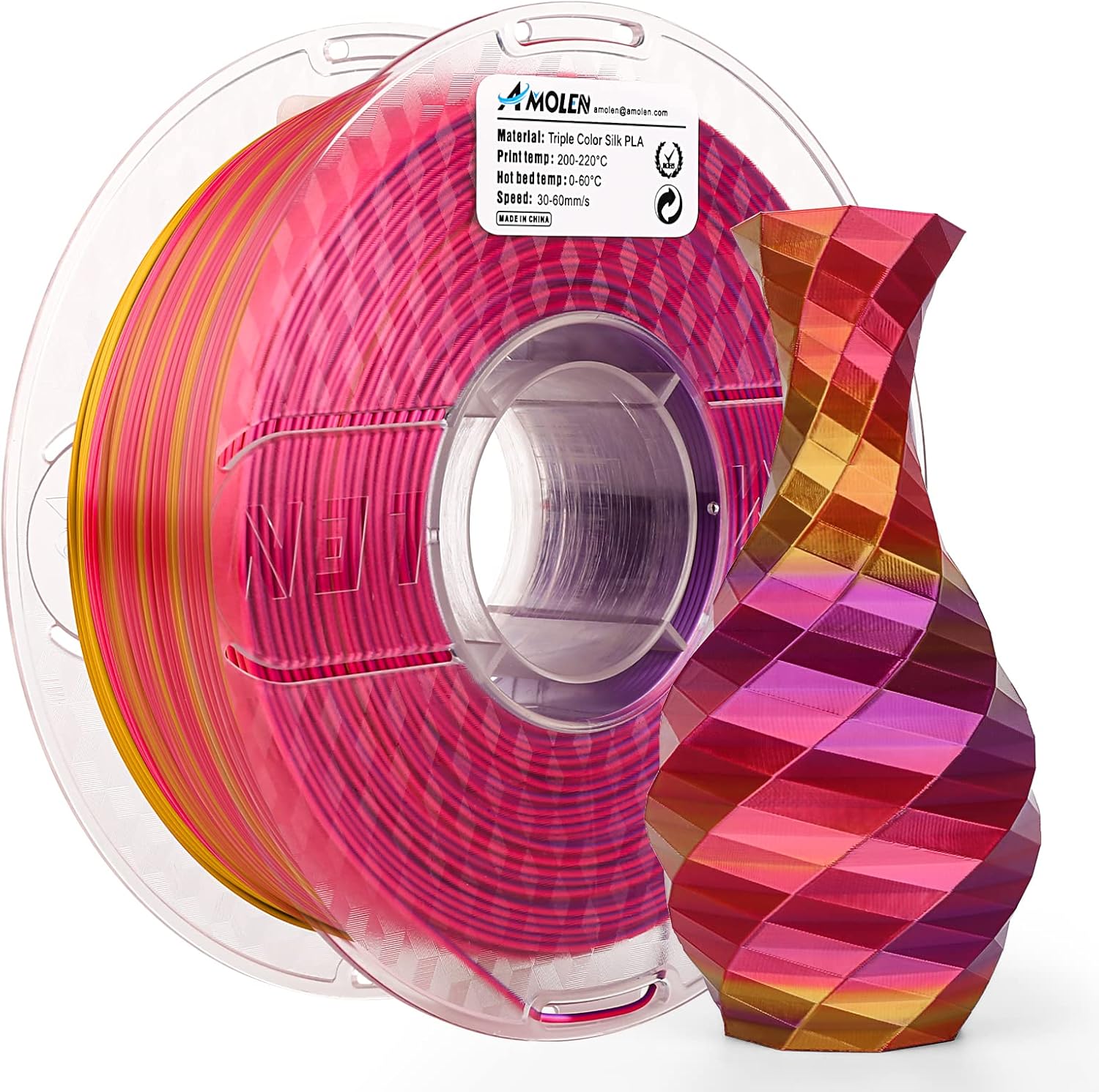 PLA Silk Triple Color 1.75mm, 1KG/2.2LB