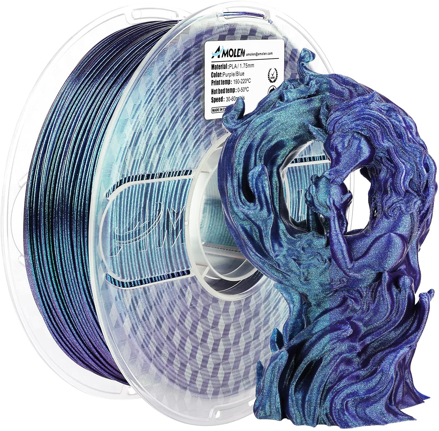 shiny pla filament、3d printer filament、3d printing filament、shiny purple blue