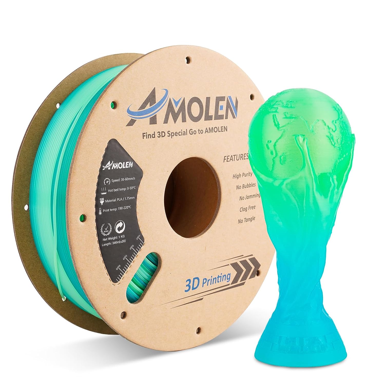 AMOLEN Filament Imprimante 3D, Filament PLA Transparent Multicolore Pour Imprimante  3D, Bleu violet,Jaune vert rouge,Bleu marron,Orange gris, 4 x 200g/Bobine :  : Commerce, Industrie et Science