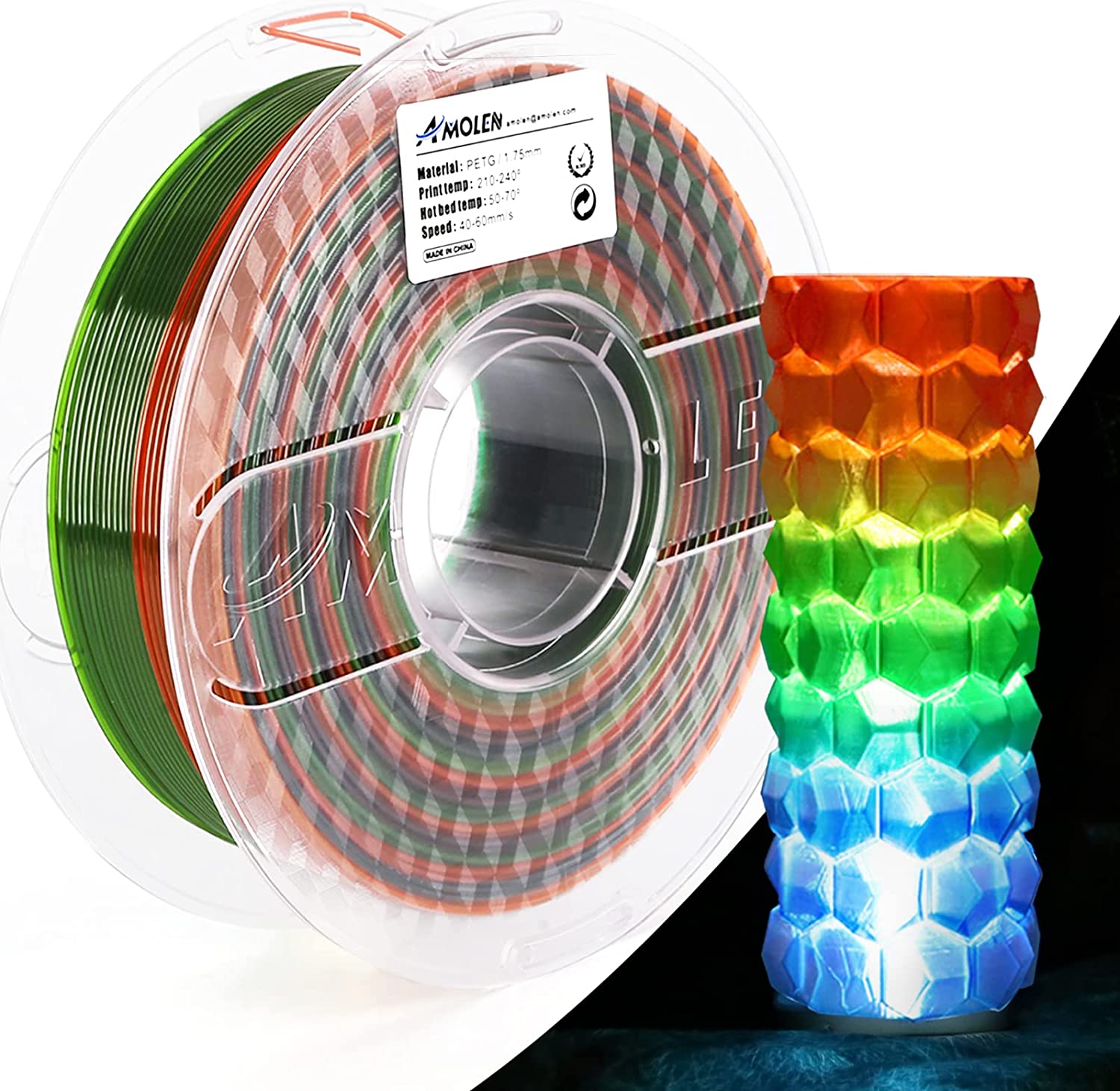 transparent rainbow petg filament、3d printer filament、3d printing filament